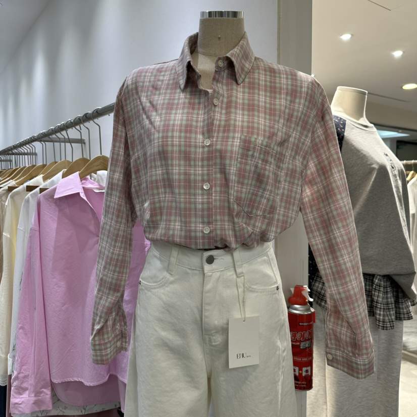 EN.U韓國直郵㊣女裝新品熱賣時尚休閑25春夏襯衫蕾絲衫格紋EN.U襯衫/蕾絲衫