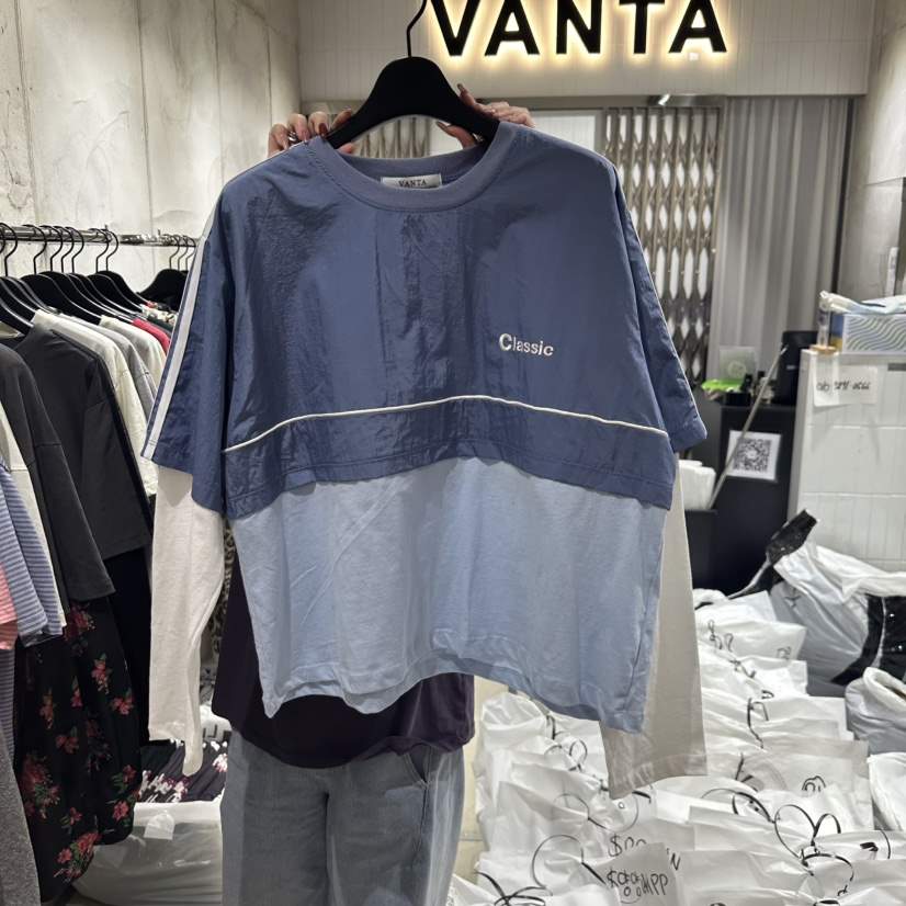 VANTA韓國直郵㊣女裝新品人氣休閑25春夏職業長袖T恤假兩件VANTA長袖T恤