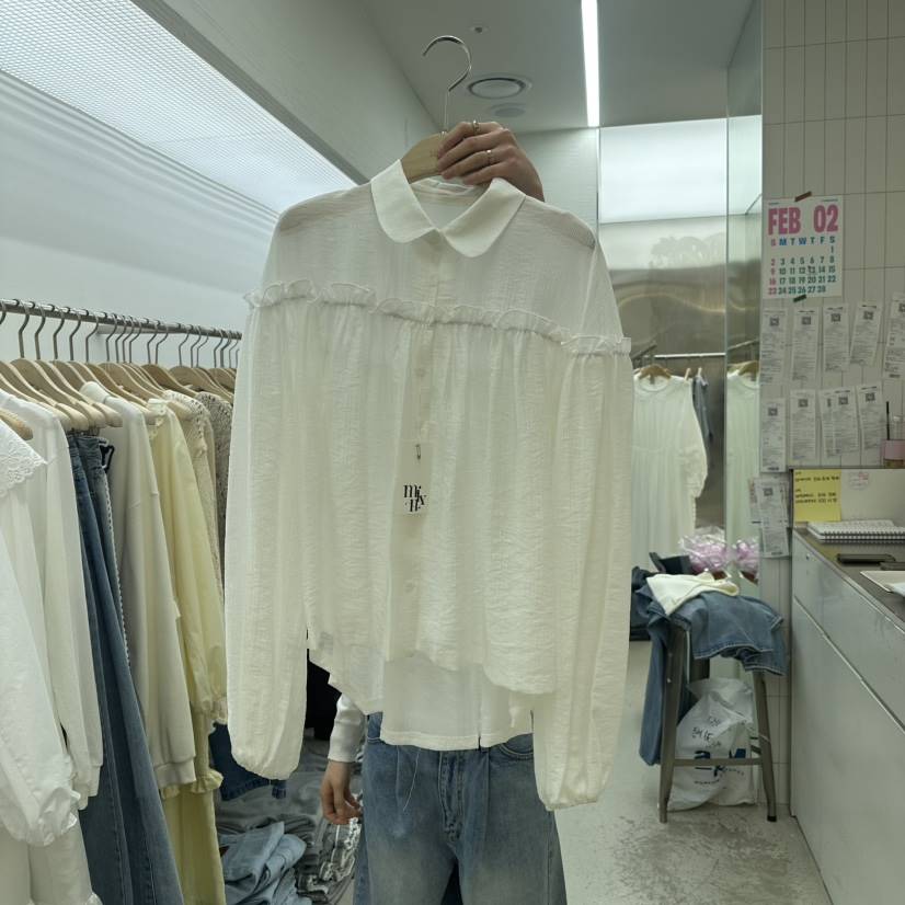MIXXIN韓國㊣直郵東大門代購女裝新品時尚25春夏襯衫蕾絲衫MIXXIN襯衫/蕾絲衫