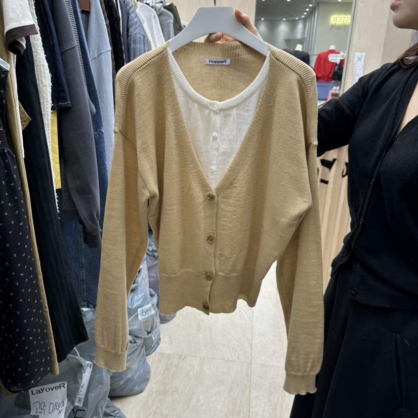 Lay oveR韓國㊣直郵東大門代購女裝新品時尚針織衫雙層開衫E/E/E針織衫