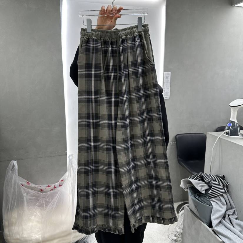 ANDE韓國㊣直郵東大門代購女裝新款時尚熱賣休閑褲荷葉邊格紋ANDE休閑褲