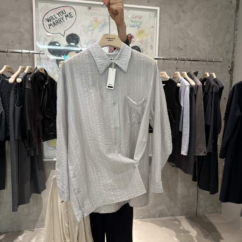 LAMAGIEPIE直郵韓國代購㊣女裝新款25春夏職業時尚襯衫蕾絲衫LAMAGIE GREY襯衫/蕾絲衫