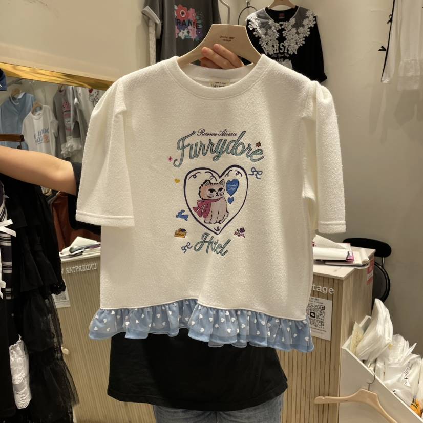 UNDERSTAR_VINTAGE直郵韓國代購㊣女裝新品時尚人氣T恤蕾絲UNDERSTAR_VINTAGET恤
