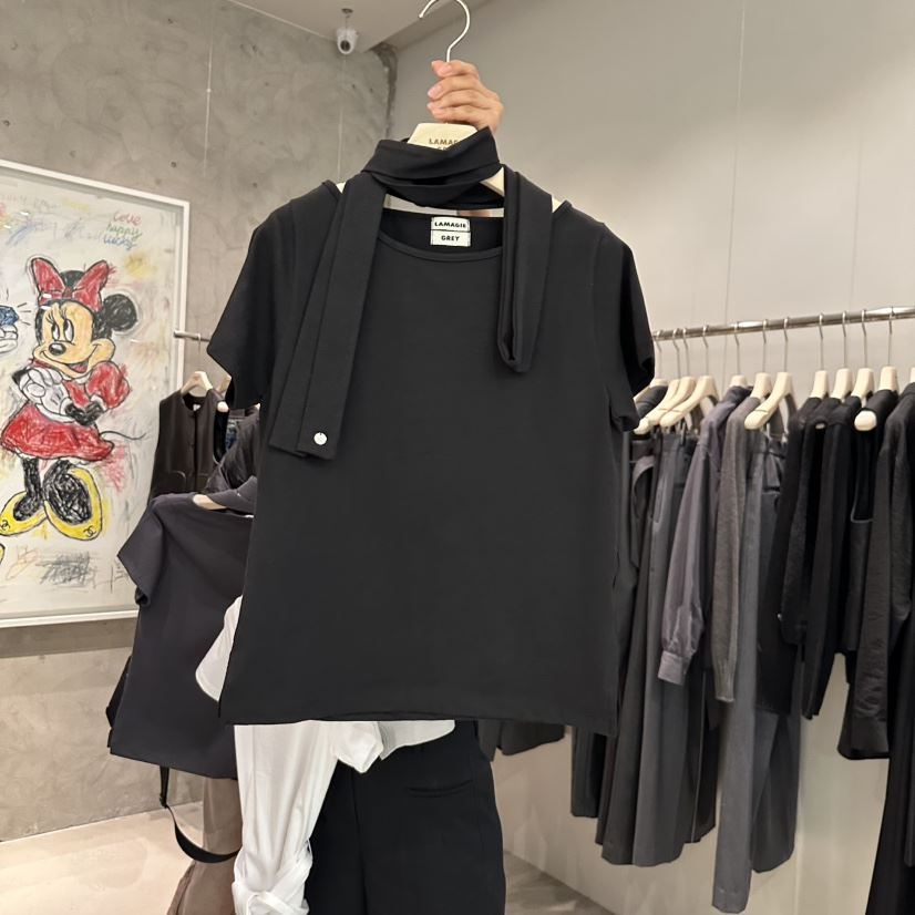 LAMAGIEPIE東大門直郵女士新品休閑熱賣真品時尚職業T恤含脖帶LAMAGIE GREYT恤