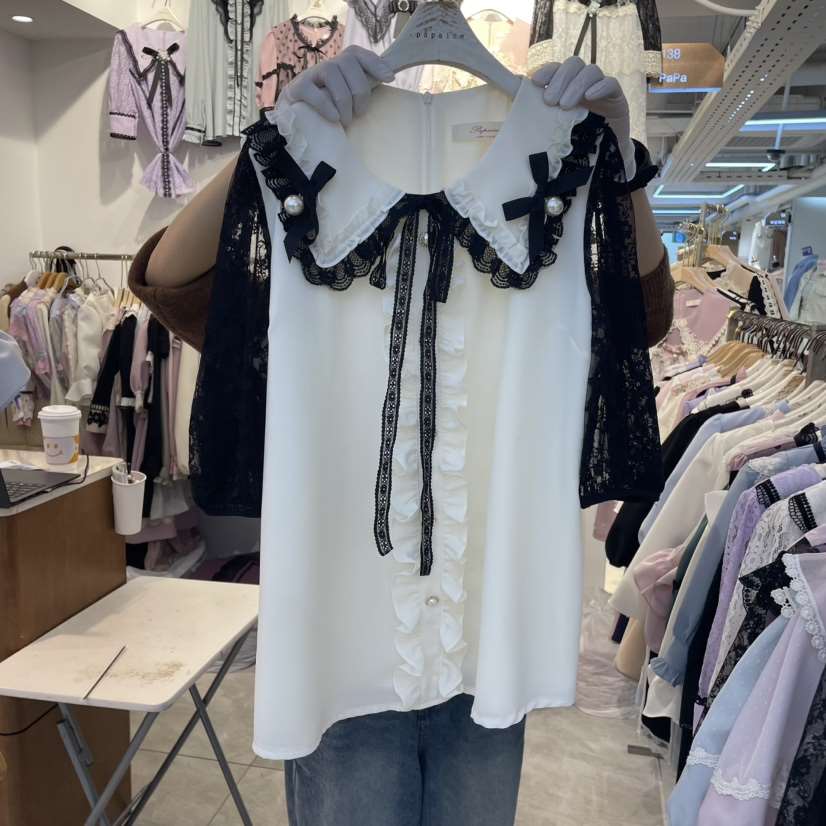 PAPA直郵韓國代購㊣女裝新款25春夏休閑職業推薦襯衫蕾絲衫PAPA襯衫/蕾絲衫