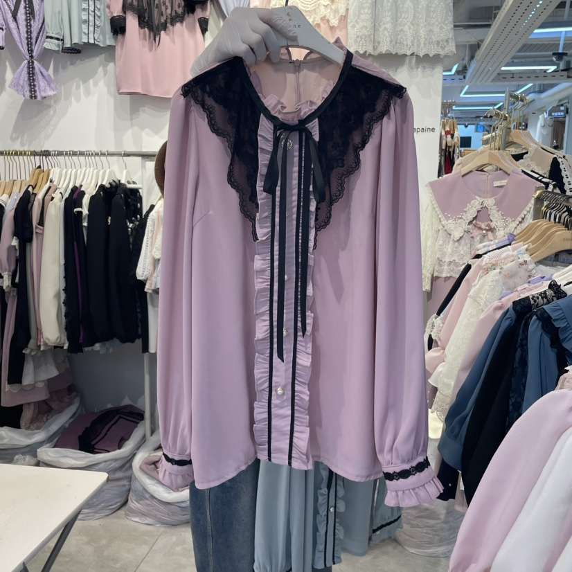 PAPA韓國直郵女裝新品推薦職業休閑熱賣25春夏時尚襯衫蕾絲衫PAPA襯衫/蕾絲衫