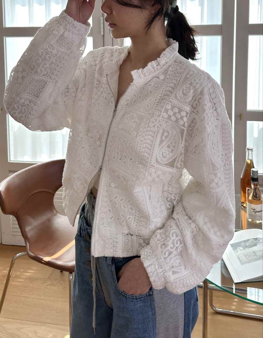 CLASSY-O韓國直郵女士新款職業25春夏休閑襯衫蕾絲衫刺繡蕾絲CLASSY-O襯衫/蕾絲衫