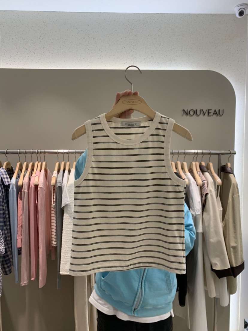 NOUVEAU韓國代購女士新品25春夏人氣熱賣職業推薦吊帶背心條紋NOUVEAU吊帶/背心