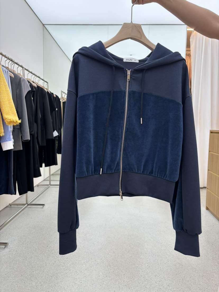 JUJU東大門代購女裝新品職業休閑人氣推薦夾克天鵝絨連帽拉鏈JUJU夾克