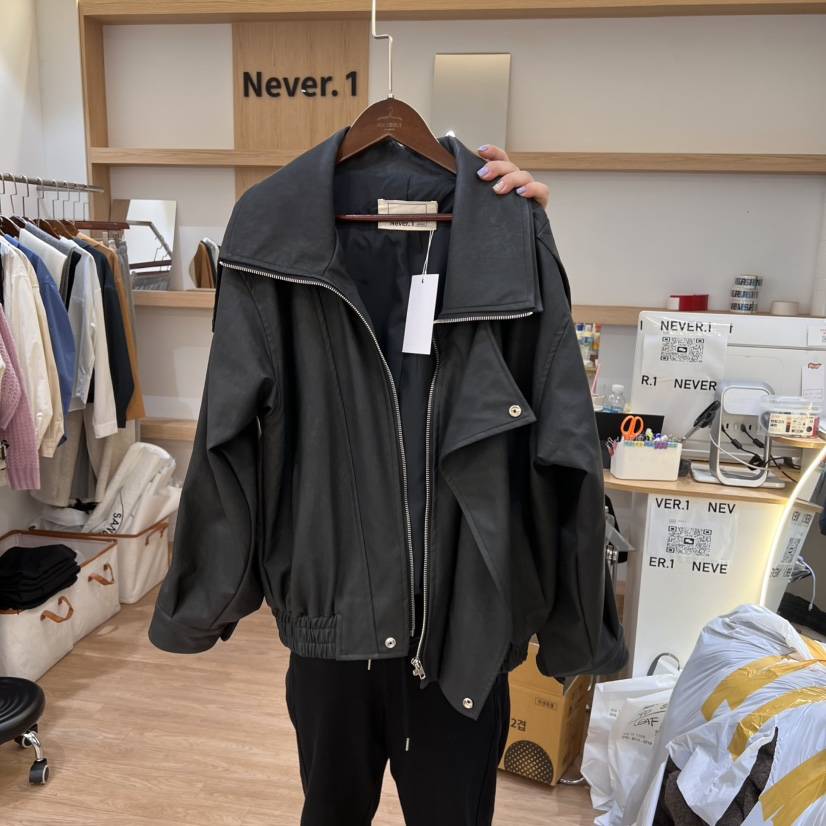 NEVER.1直郵韓國代購㊣女裝新品人氣25春夏時尚熱賣職業皮衣NEVER.1皮衣