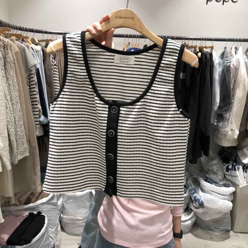 ALMOND PEPE韓國直郵㊣東大門實拍女裝新品時尚吊帶背心條紋ALMOND PEPE吊帶/背心