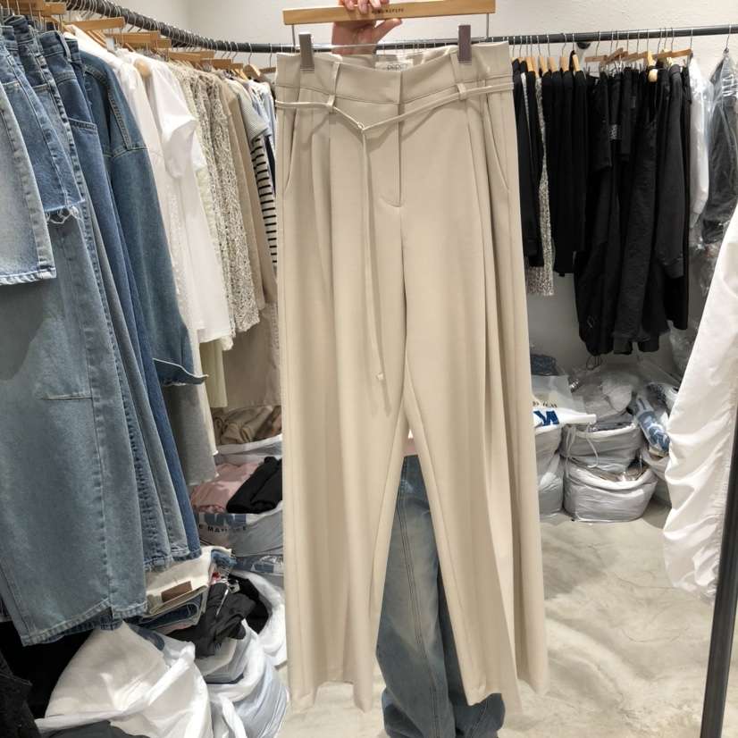 ALMOND PEPE韓國㊣直郵東大門代購女裝新品時尚休閑褲包含腰帶亞麻ALMOND PEPE休閑褲