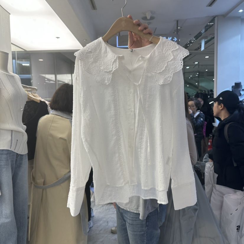 FOUNDATION韓國直郵女裝新款時尚推薦休閑人氣真品襯衫蕾絲衫FOUNDATION襯衫/蕾絲衫