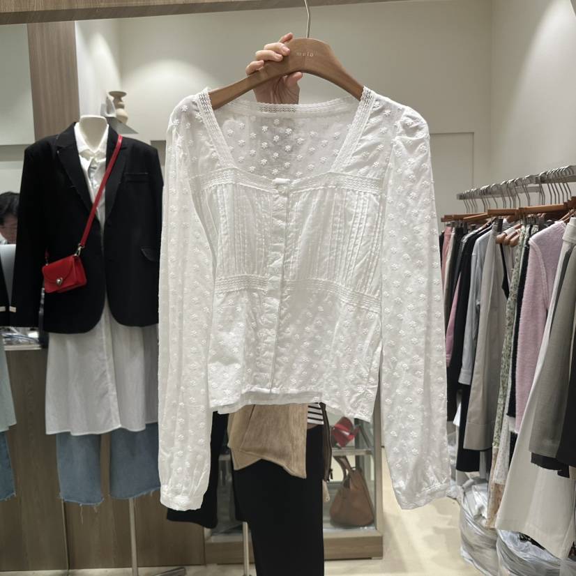 MELO韓國代購女裝新品真品25春夏熱賣時尚人氣休閑襯衫蕾絲衫MELO襯衫/蕾絲衫
