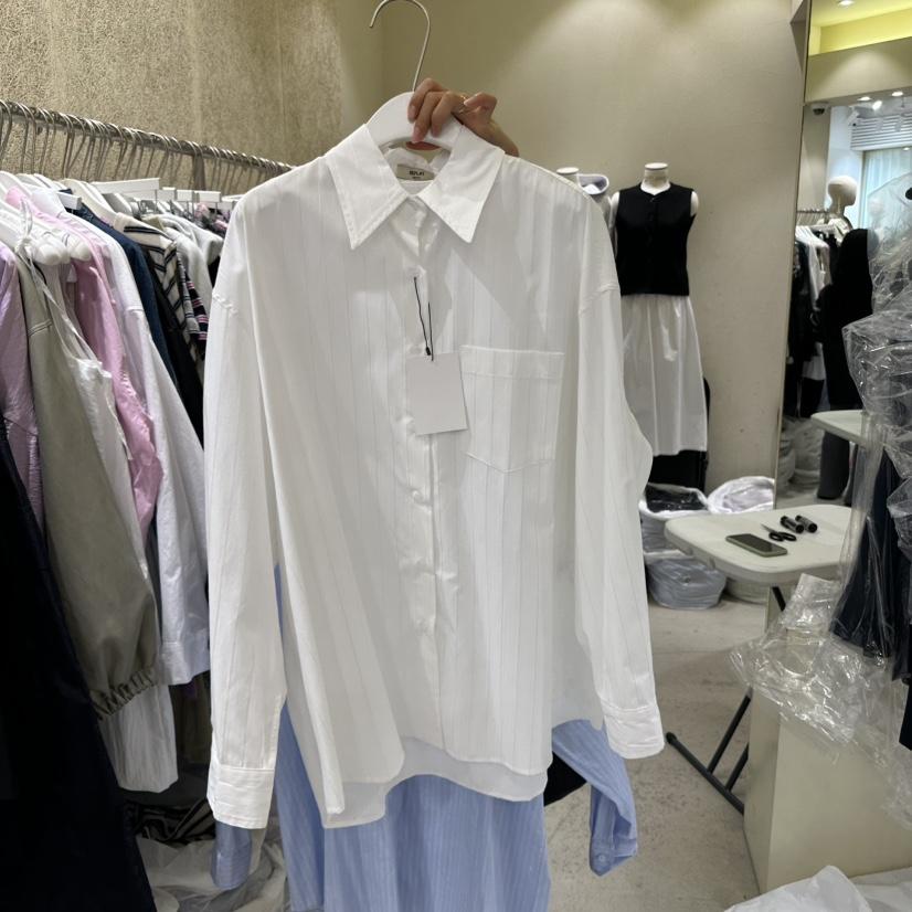 REFLAT韓國代購女士新款真品25春夏休閑職業襯衫蕾絲衫條紋REFLAT襯衫/蕾絲衫
