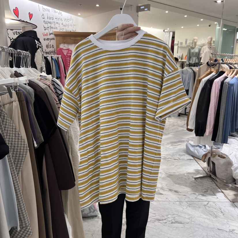 URBANE cloth韓國直郵女裝新款休閑職業真品時尚25春夏T恤條紋URBANE clothT恤