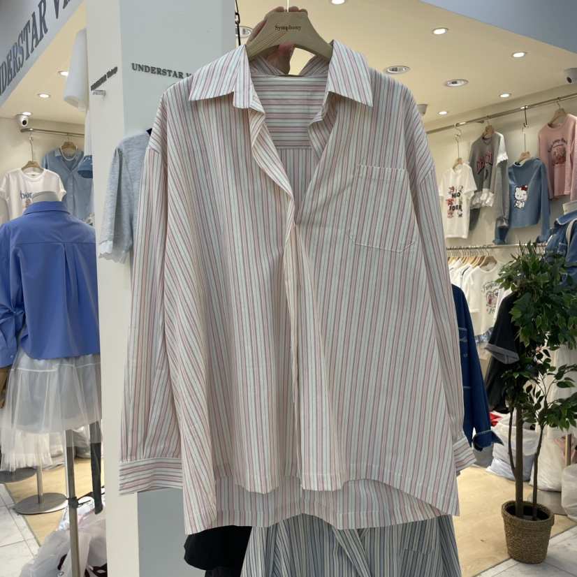 SYMPHONY東大門實拍女裝新品真品熱賣25春夏襯衫蕾絲衫條紋SYMPHONY襯衫/蕾絲衫