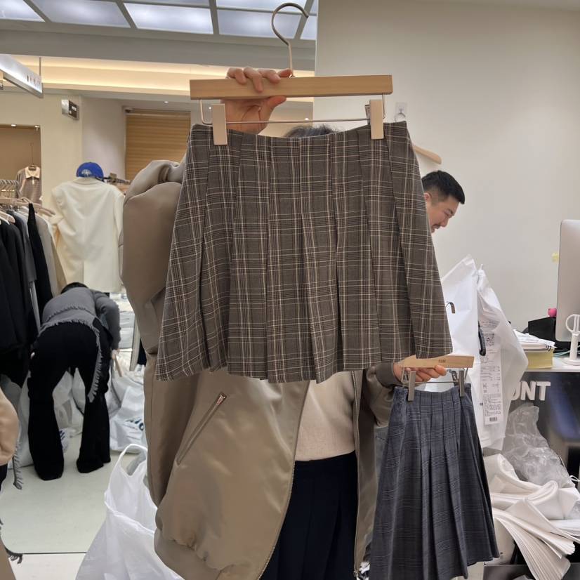 FLAUNT東大門實拍女裝新款休閑人氣時尚真品職業短裙格紋褶皺FLAUNT短裙