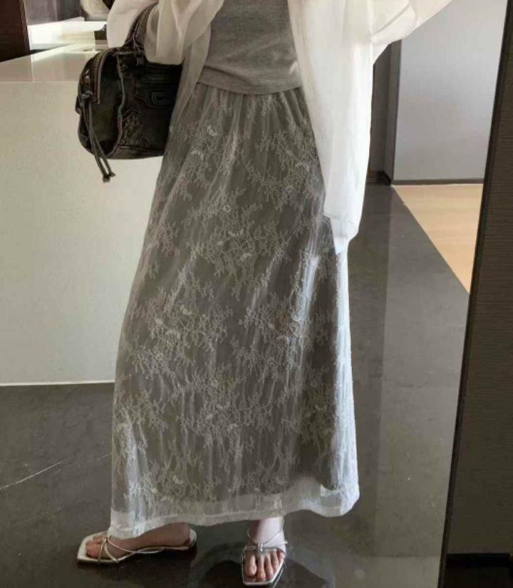 FEMME韓國直郵㊣東大門實拍女裝新品時尚職業休閑長裙蕾絲長款FEMME長裙