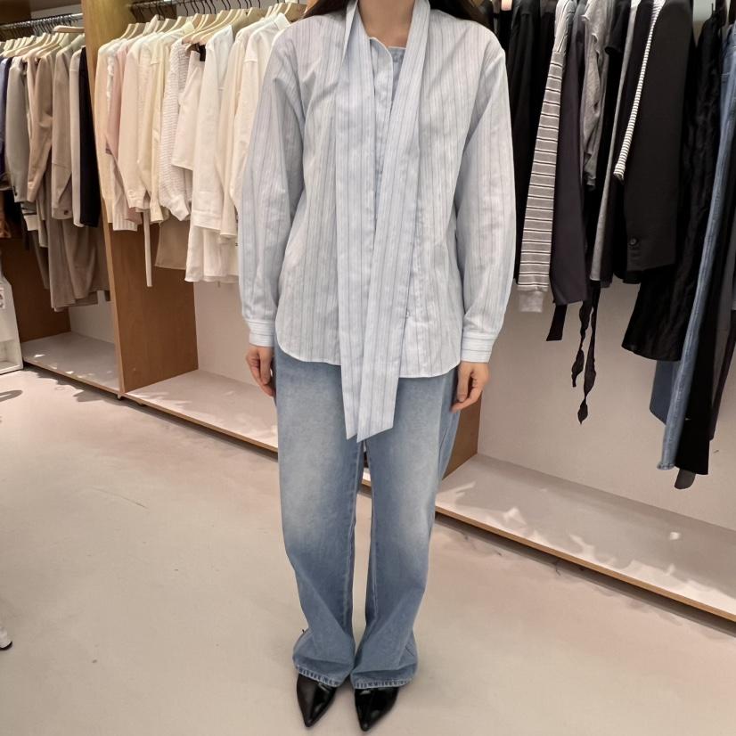 ALOT韓國直郵㊣東大門實拍女裝新品時尚25春夏襯衫蕾絲衫條紋A LOT襯衫/蕾絲衫