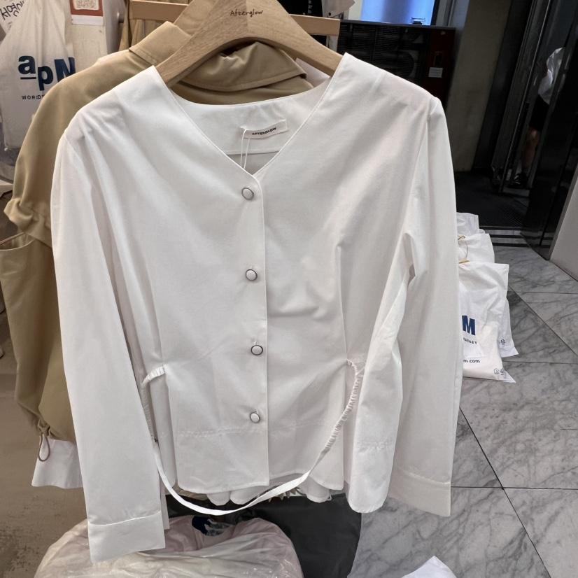 AFTERGLOW直郵韓國代購㊣女裝新品熱賣職業襯衫蕾絲衫含腰繩AFTERGLOW襯衫/蕾絲衫