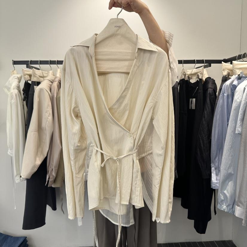 FIND-P韓國㊣直郵東大門代購女裝新款熱賣襯衫蕾絲衫含腰繩FIND-P襯衫/蕾絲衫