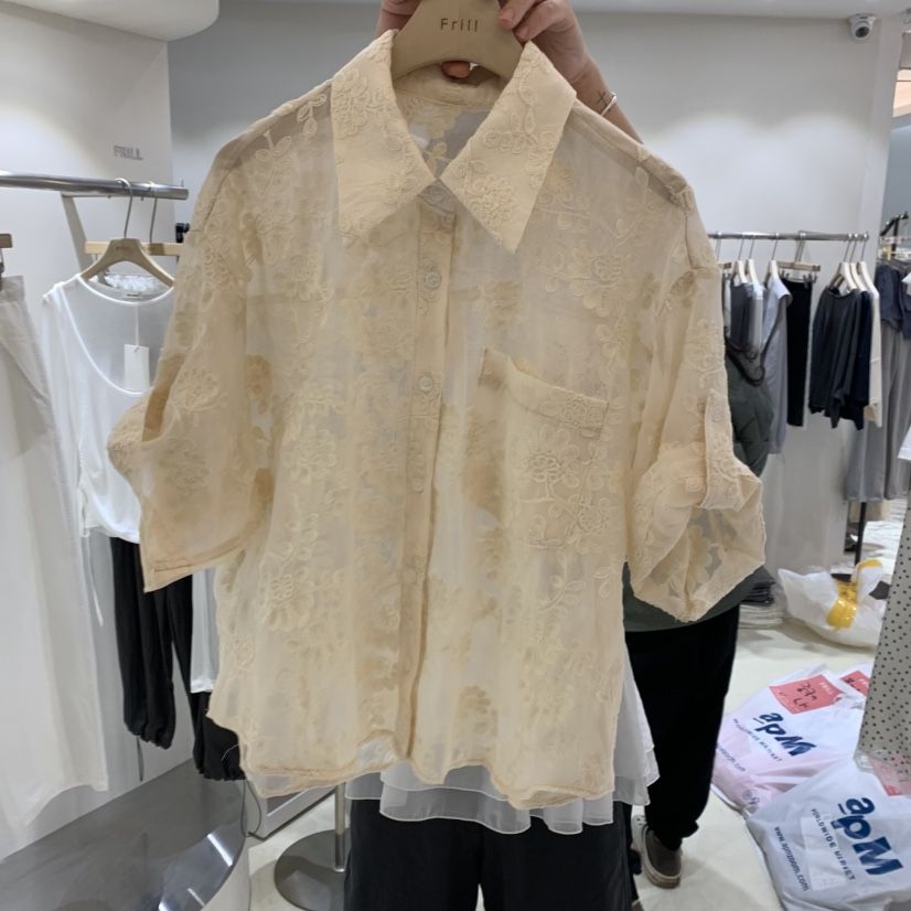 FRILL直郵韓國代購㊣女裝新品25春夏時尚職業人氣襯衫蕾絲衫FRILL襯衫/蕾絲衫