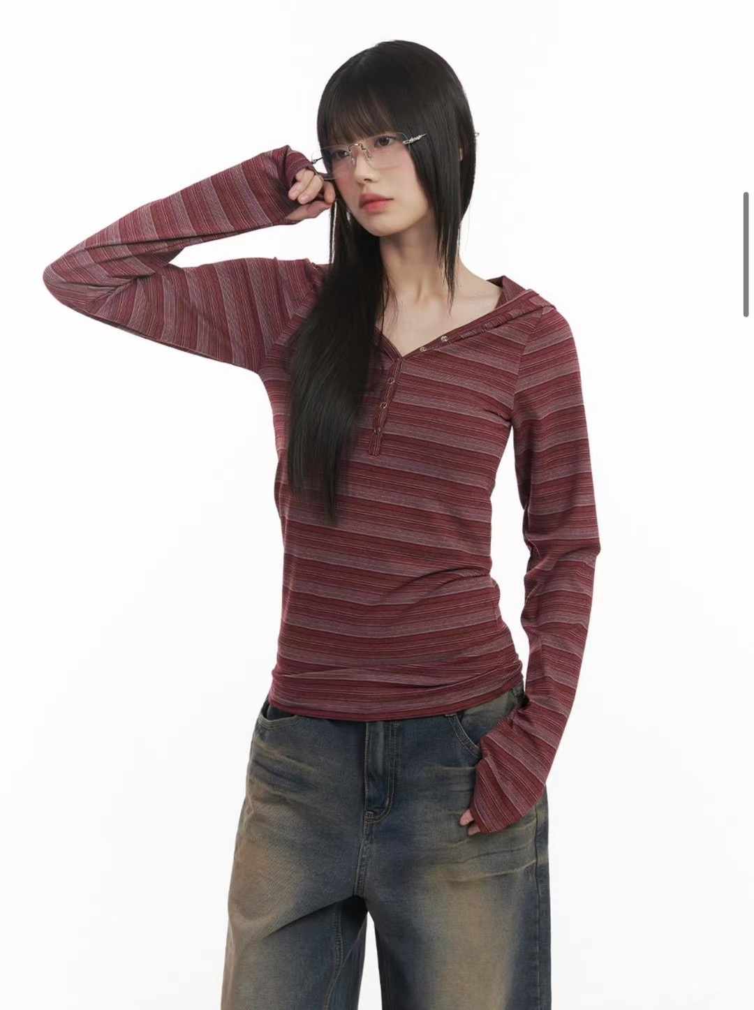 CLEVERGARDEN韓國直郵㊣東大門實拍女裝新品人氣長袖T恤兜帽CLEVERGARDEN長袖T恤