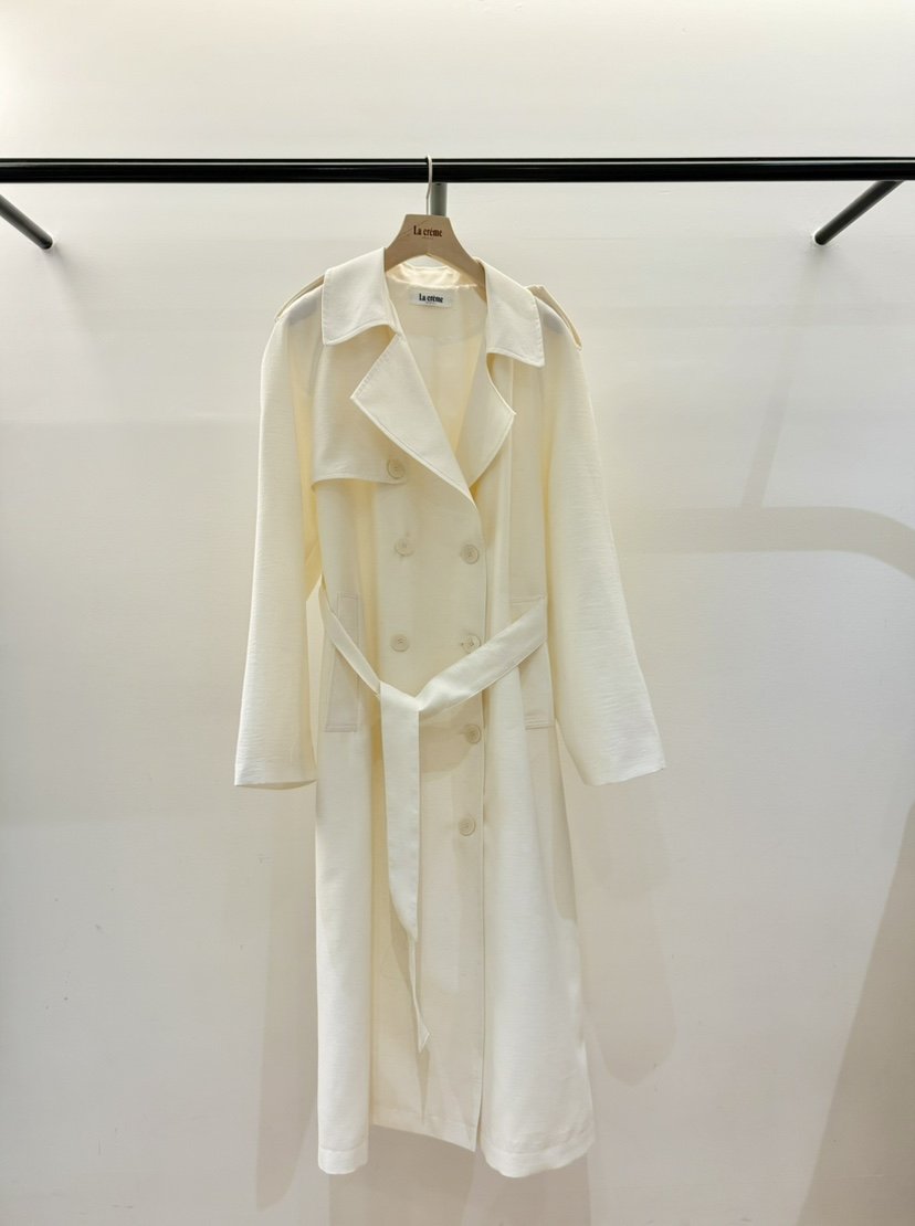 LA CREME直郵韓國代購㊣女裝新品25春夏長款風衣含腰帶亞麻LA CREME長款風衣