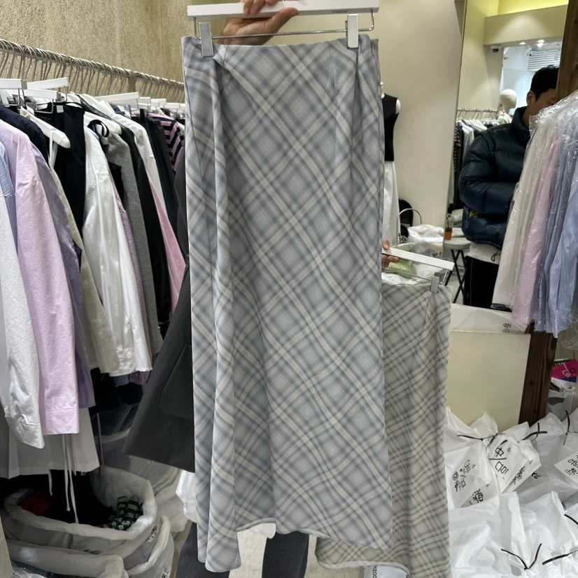 REFLAT韓國直郵㊣東大門實拍女裝新款時尚休閑25春夏長裙格紋REFLAT長裙