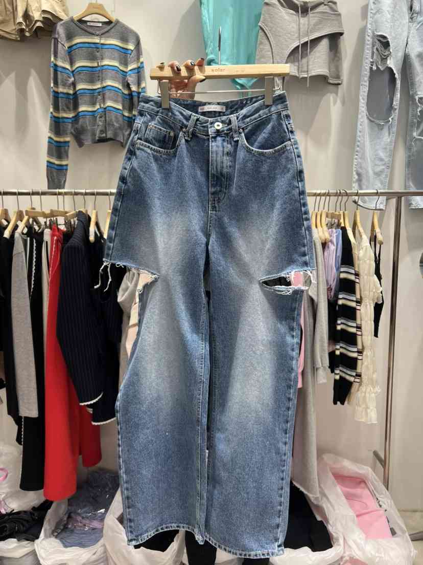 SOLAR韓國代購女裝新品25春夏人氣熱賣時尚真品休閑職業牛仔褲SOLAR牛仔褲