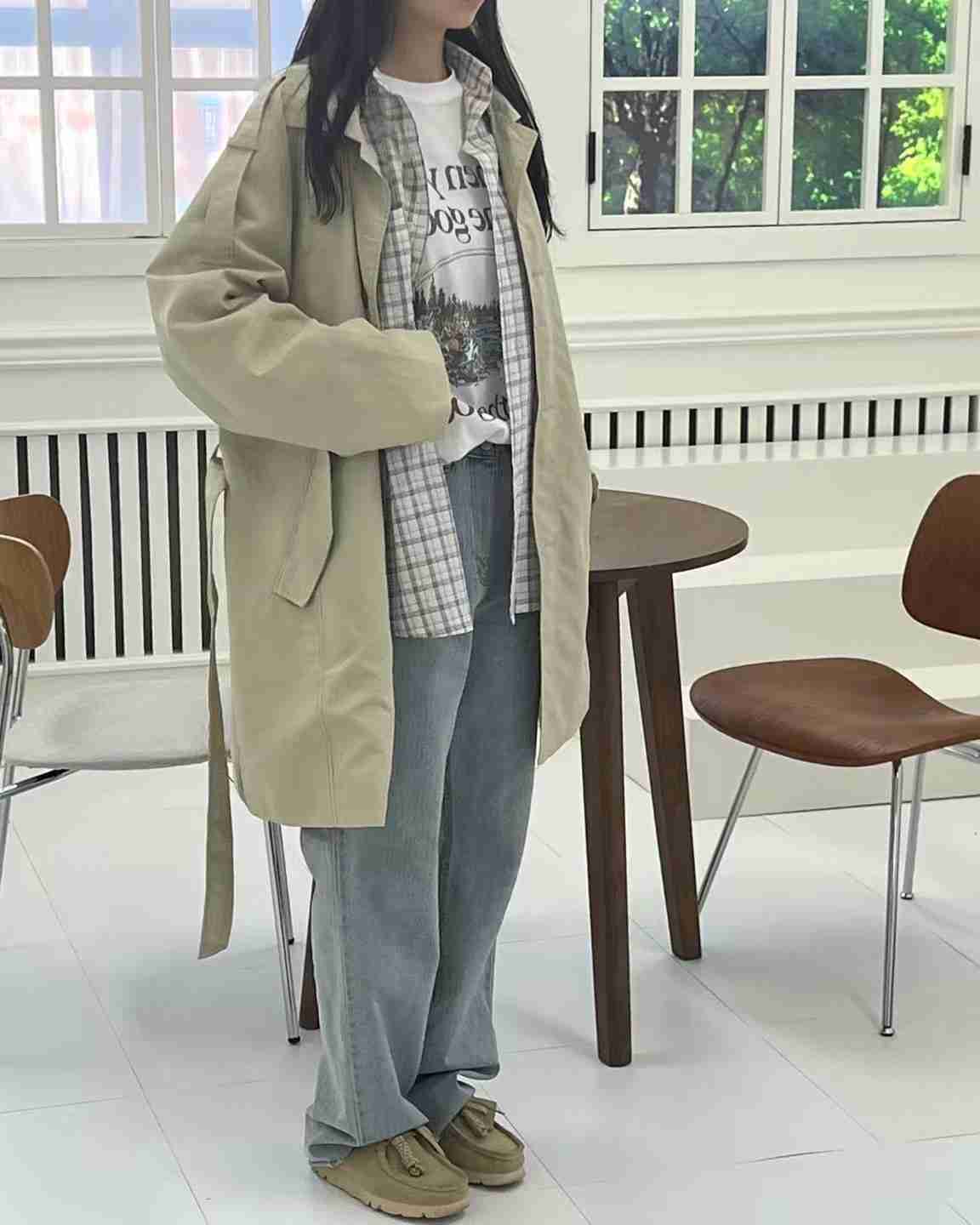 TERROIR直郵韓國代購㊣女裝新款推薦25春夏職業長款風衣含腰帶TERROIR長款風衣