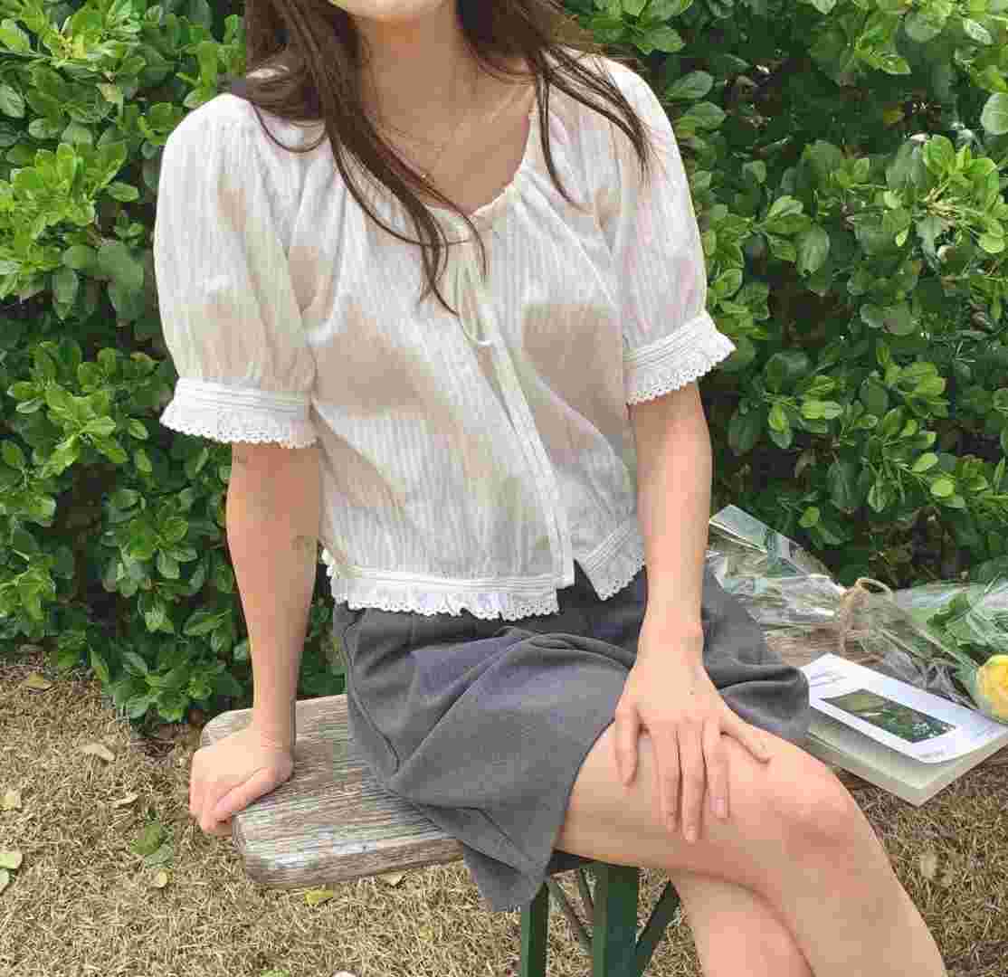 SECOND DRESS-세컨드레스-OT直郵韓國代購㊣女裝新款25春夏襯衫蕾絲衫SECOND DRESS襯衫/蕾絲衫