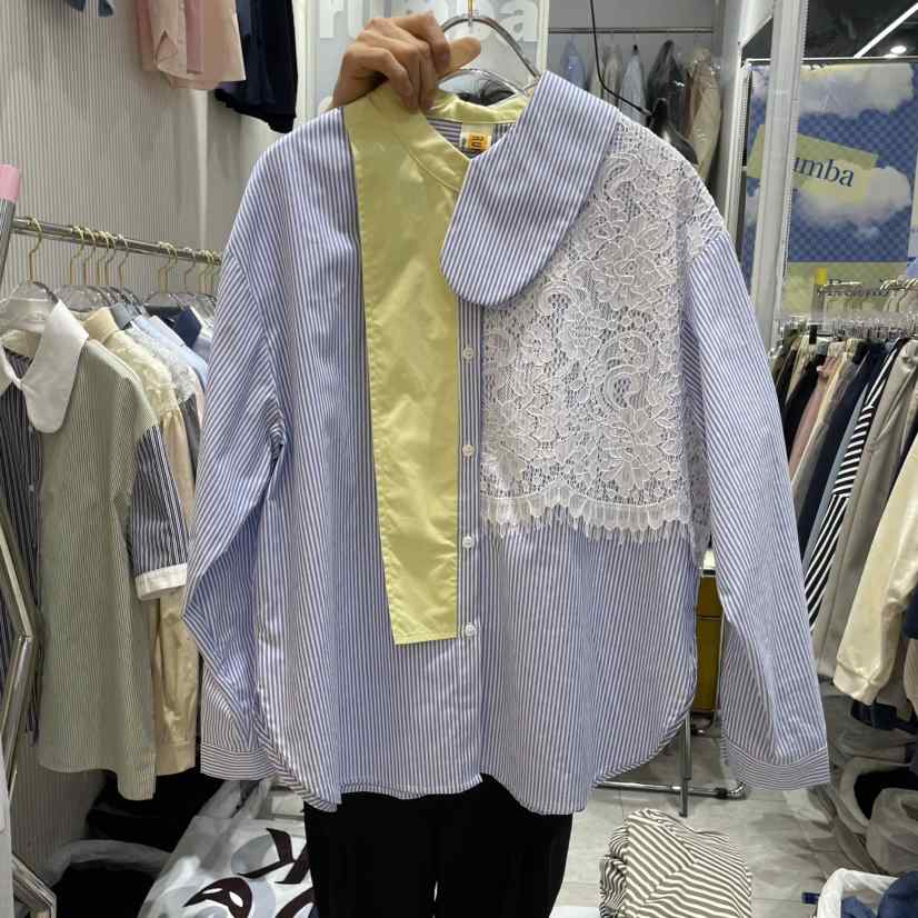 RUMBA直郵韓國代購㊣女裝新品推薦時尚職業休閑25春夏襯衫蕾絲衫RUMBA襯衫/蕾絲衫