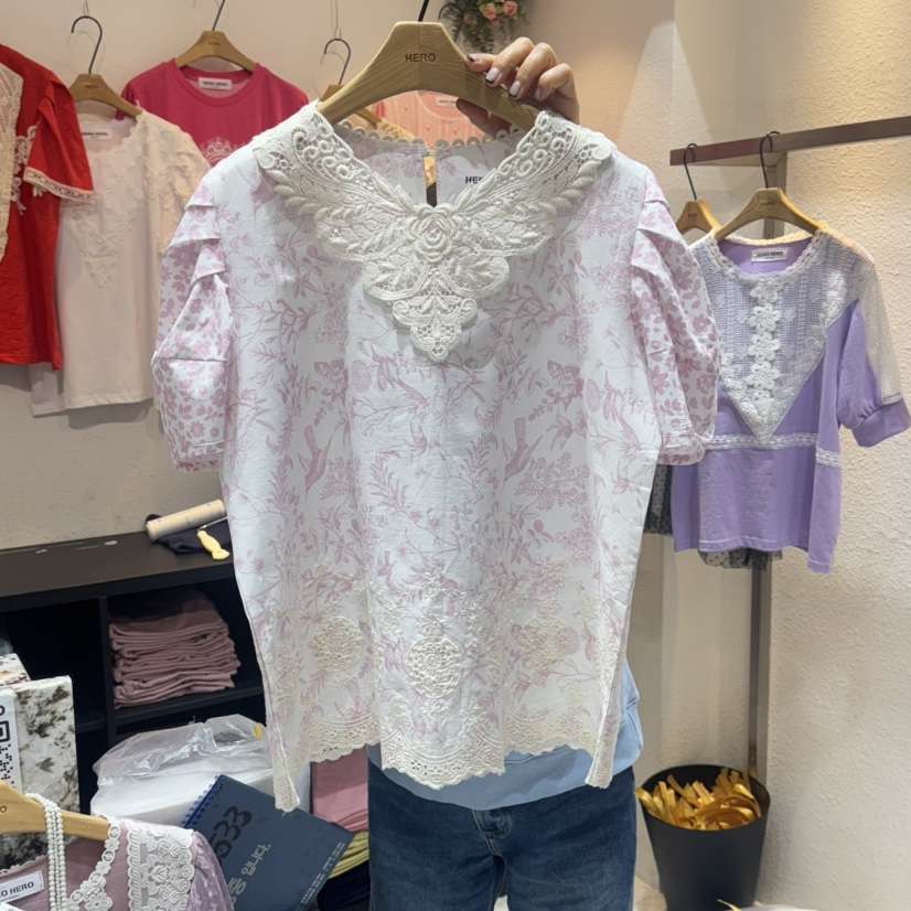 HERO直郵韓國代購㊣女裝新款職業人氣時尚25春夏襯衫蕾絲衫HERO襯衫/蕾絲衫