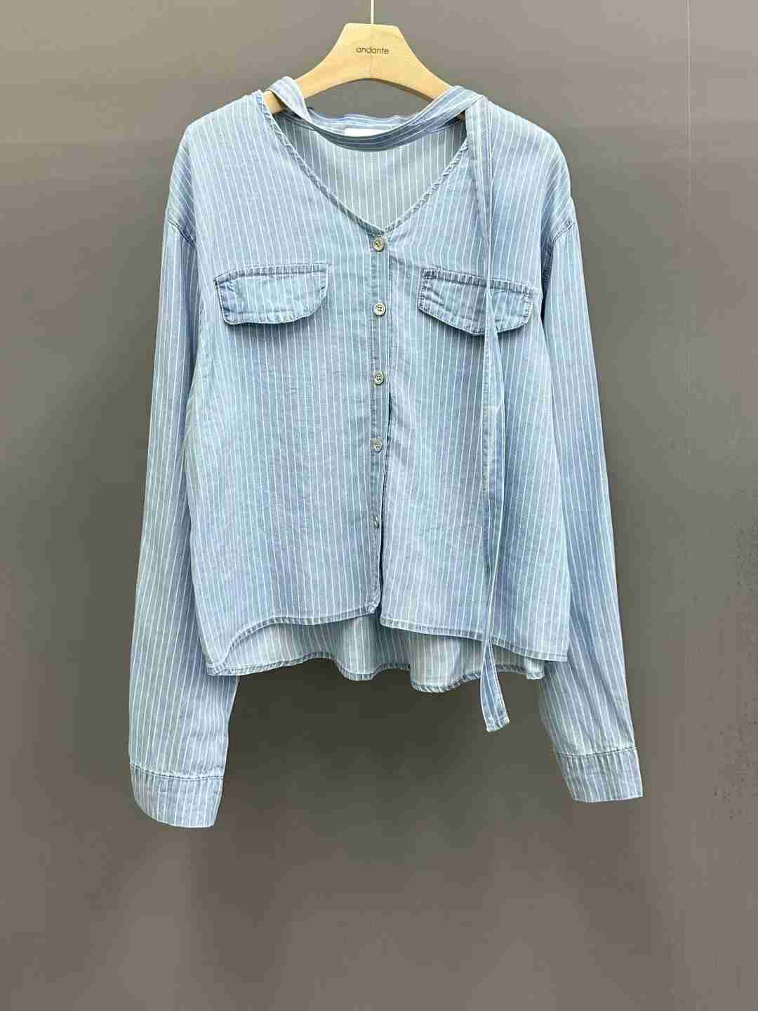 ANDANTE韓國直郵㊣東大門實拍女裝新品職業襯衫蕾絲衫含脖帶天絲ANDANTE襯衫/蕾絲衫