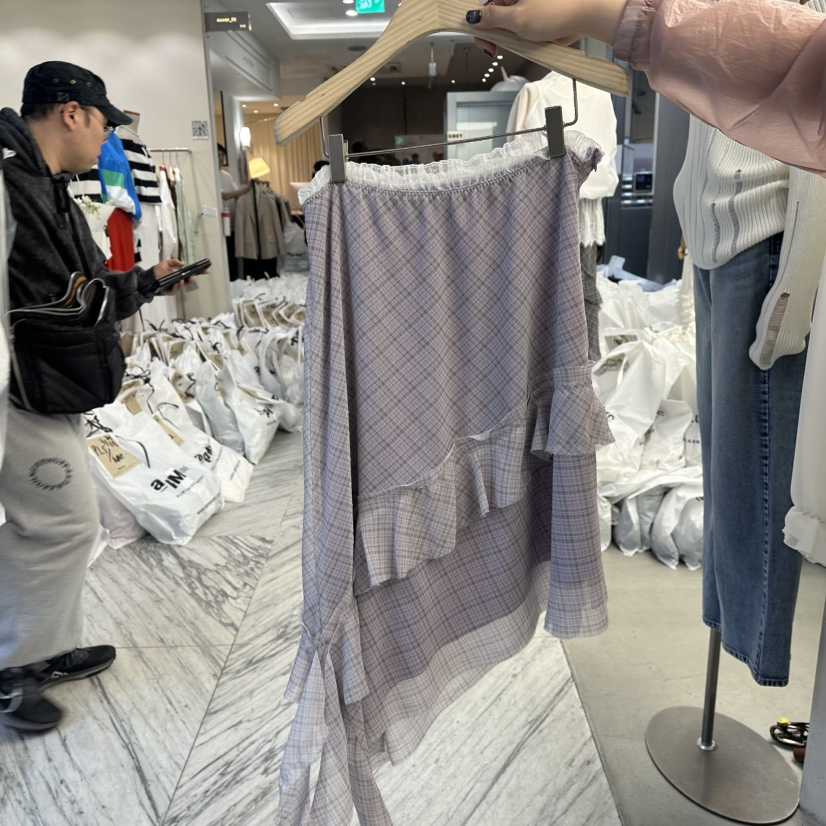 FOUNDATION韓國直郵㊣女裝新品人氣25春夏時尚休閑長裙格紋FOUNDATION長裙
