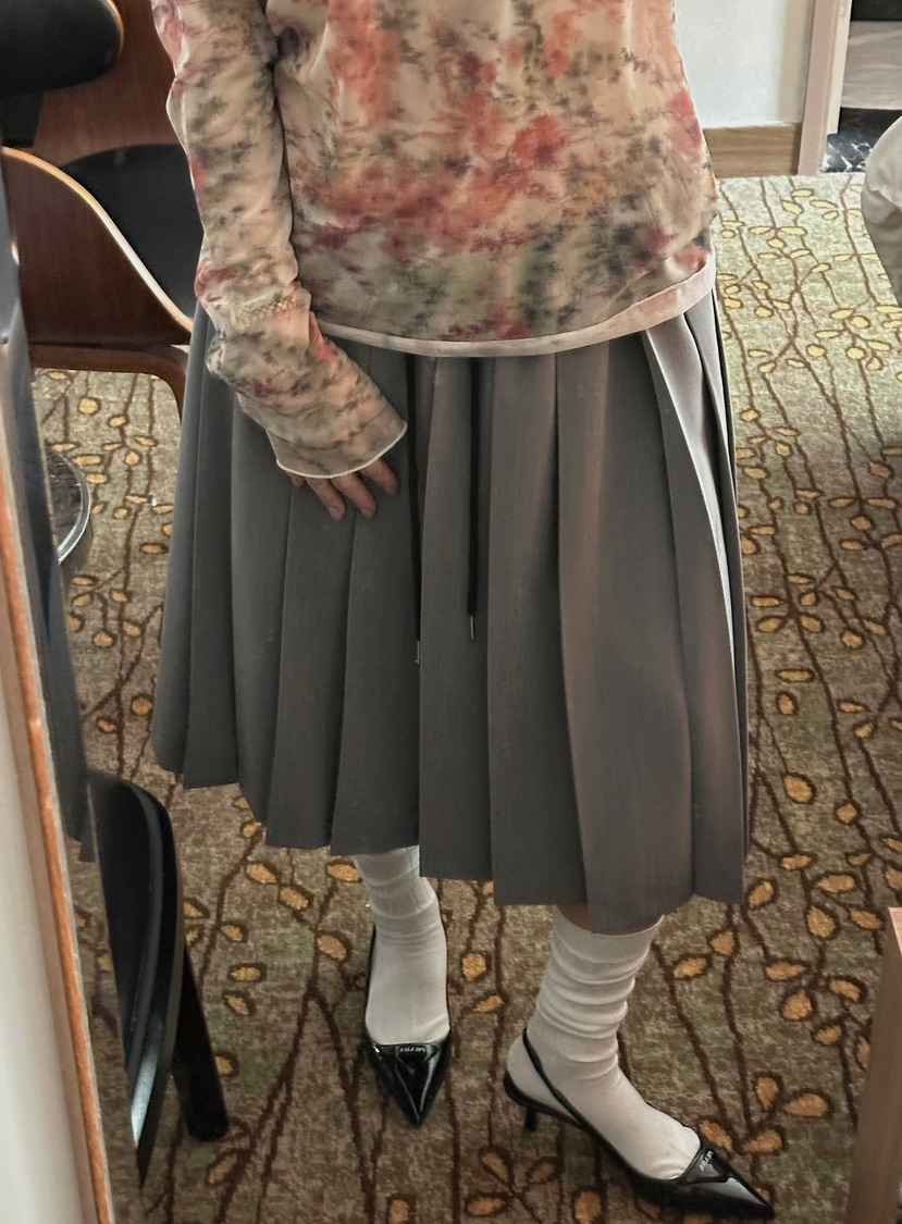 BYRING東大門代購女裝新款25春夏人氣真品半身裙中短裙百褶BYRING半身裙/中短裙