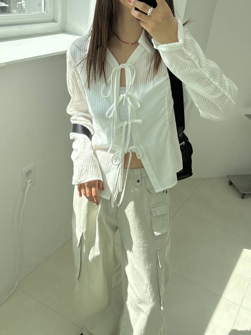 HOME GROUND韓國㊣直郵東大門代購女裝新款25春夏襯衫蕾絲衫蝴蝶結HOME GROUND襯衫/蕾絲衫