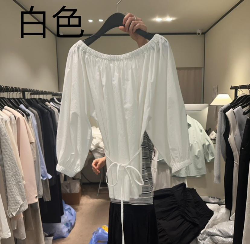 RE STOCK韓國代購女士新款真品職業推薦人氣襯衫蕾絲衫含腰繩RE STOCK襯衫/蕾絲衫