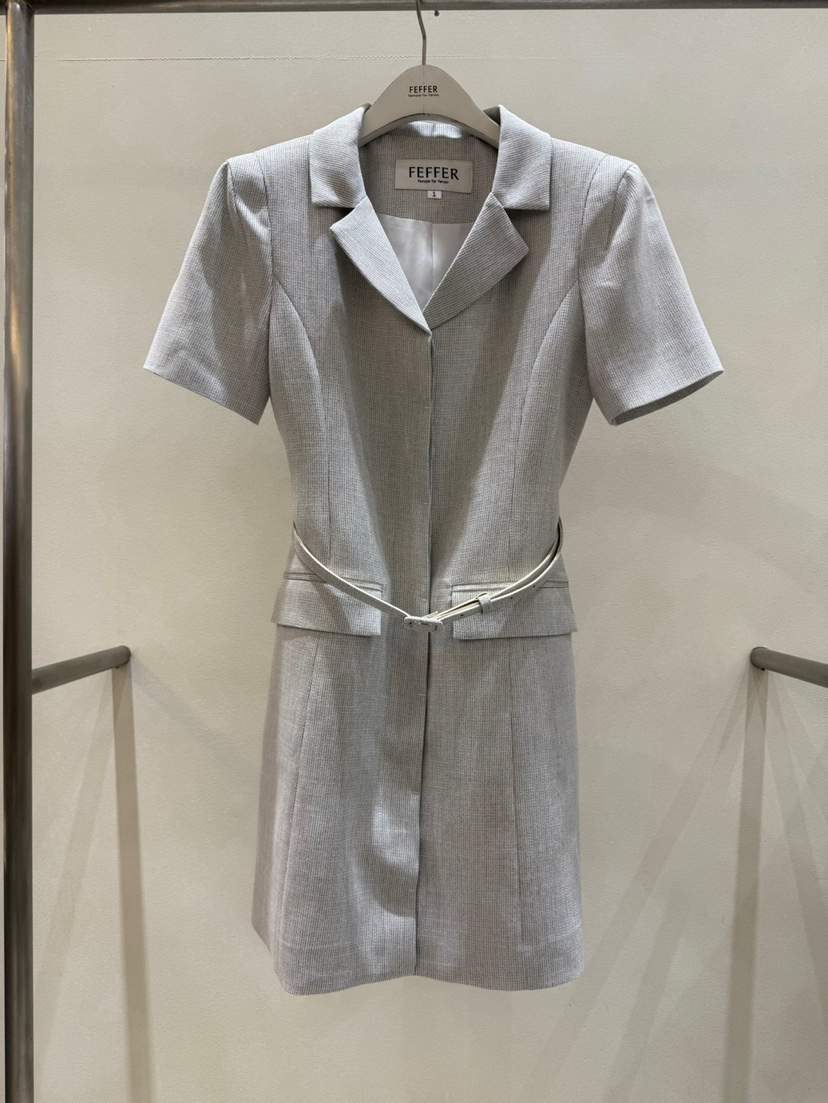FEFFER直郵韓國代購㊣女裝新品職業25春夏人氣連衣裙含腰帶FEFFER連衣裙