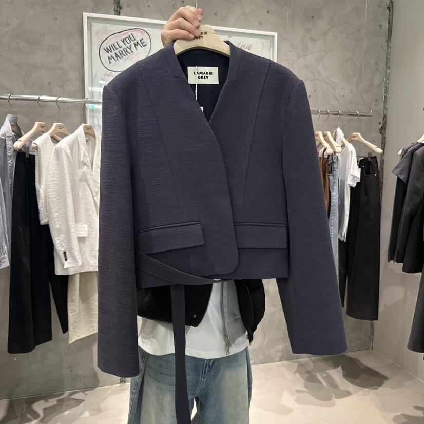 LAMAGIEPIE東大門實拍女裝新品推薦休閑熱賣人氣夾克含腰帶LAMAGIE GREY夾克