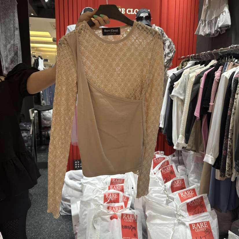 RARE CLOSET東大門代購女裝新品人氣熱賣25春夏長袖T恤蕾絲RARE CLOSET長袖T恤