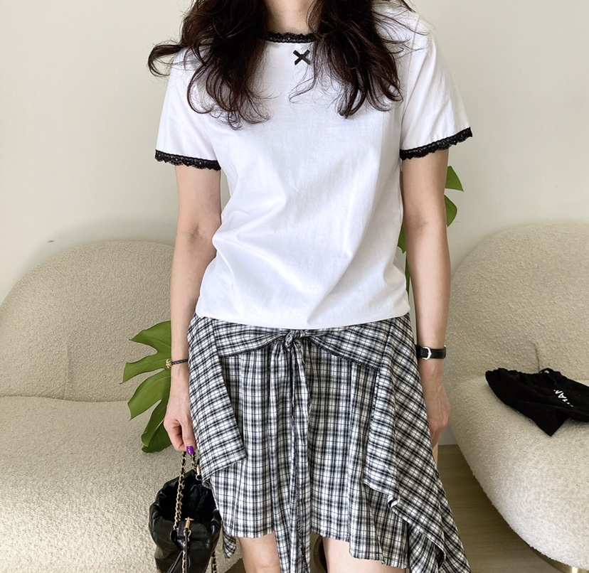 HANNA-A韓國直郵㊣女裝新品熱賣人氣職業推薦時尚25春夏T恤蕾絲HANNAT恤