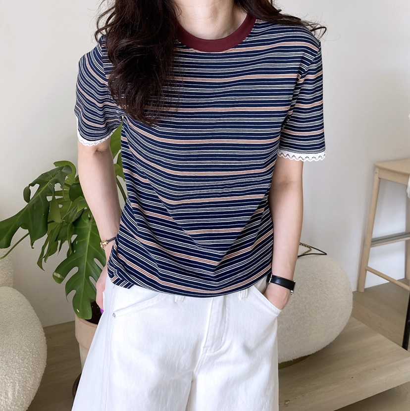HANNA-A直郵韓國代購㊣女裝新款時尚休閑職業25春夏T恤蕾絲HANNAT恤