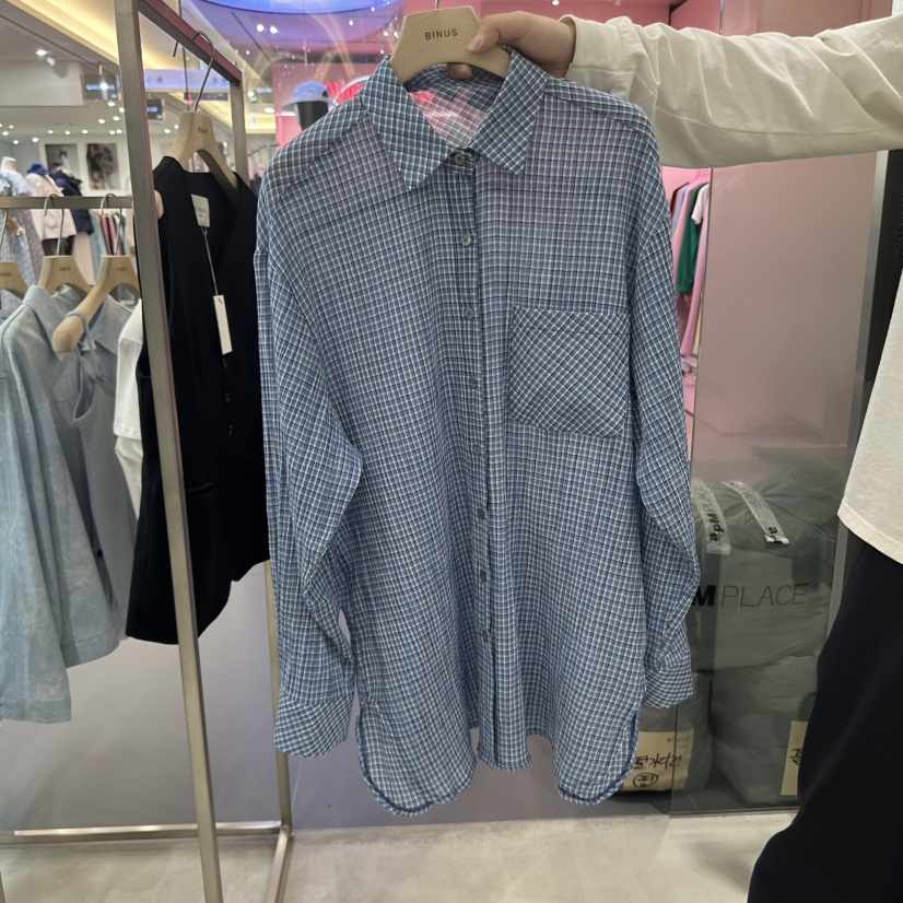 BINUS韓國㊣直郵東大門代購女裝新品推薦25春夏襯衫蕾絲衫格紋BINUS襯衫/蕾絲衫