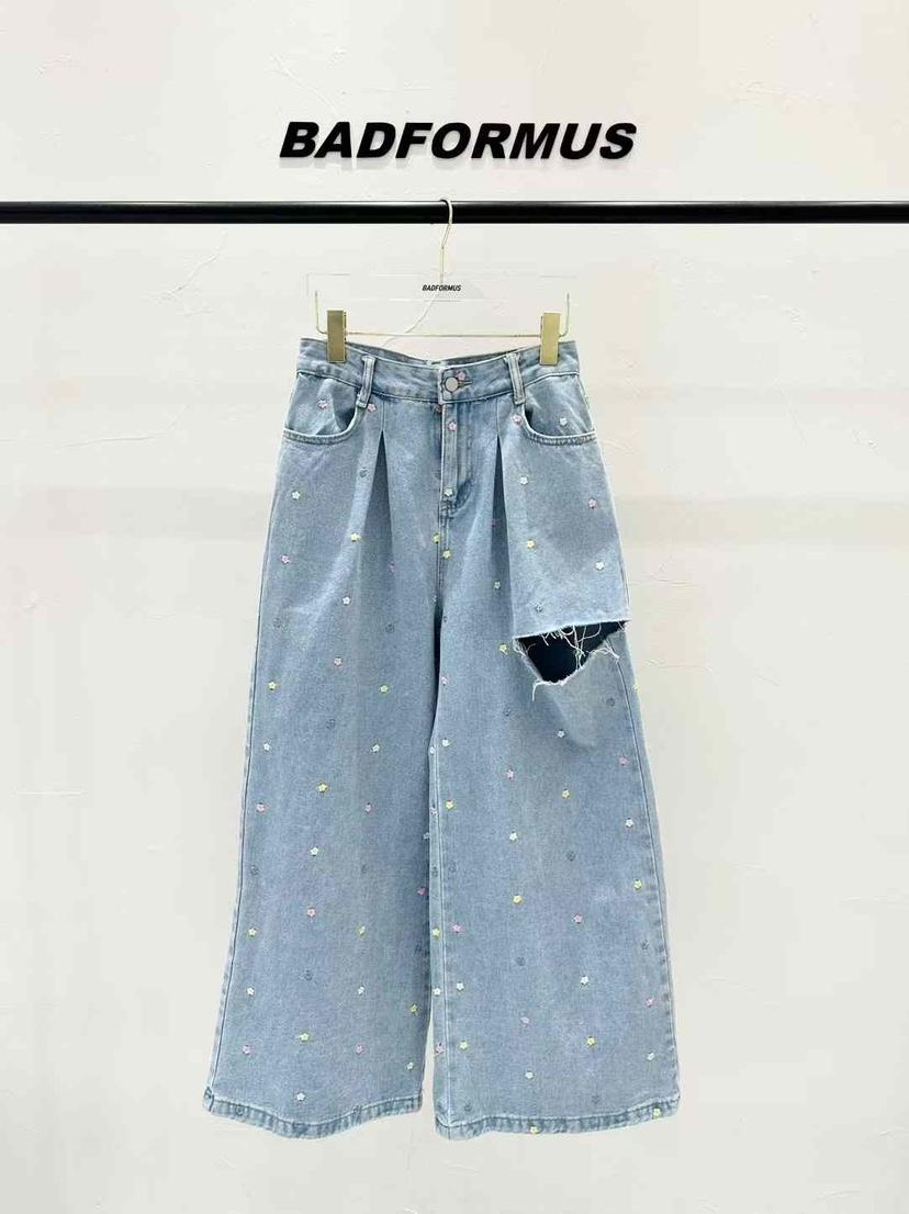 BADFORMUS韓國直郵㊣東大門實拍女裝新品時尚推薦牛仔褲刺繡BADFORMUS牛仔褲
