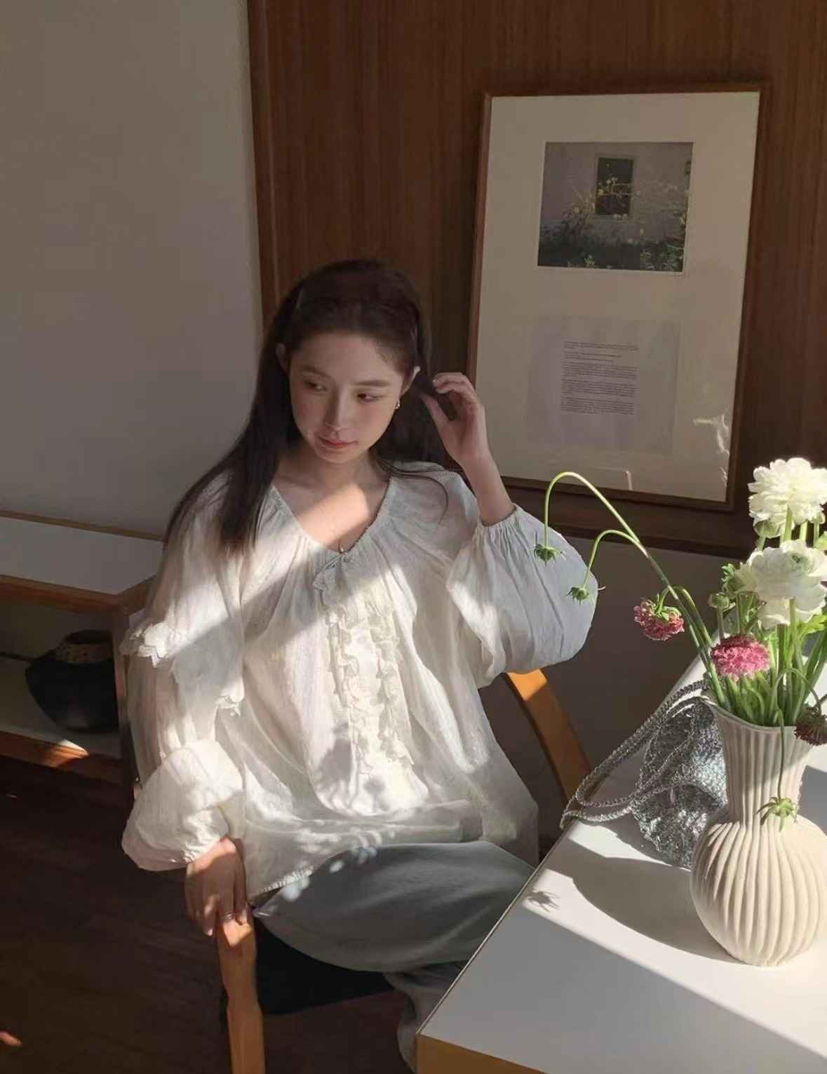 ANGE直郵韓國代購㊣女裝新款熱賣時尚休閑人氣職業襯衫蕾絲衫ANGE襯衫/蕾絲衫