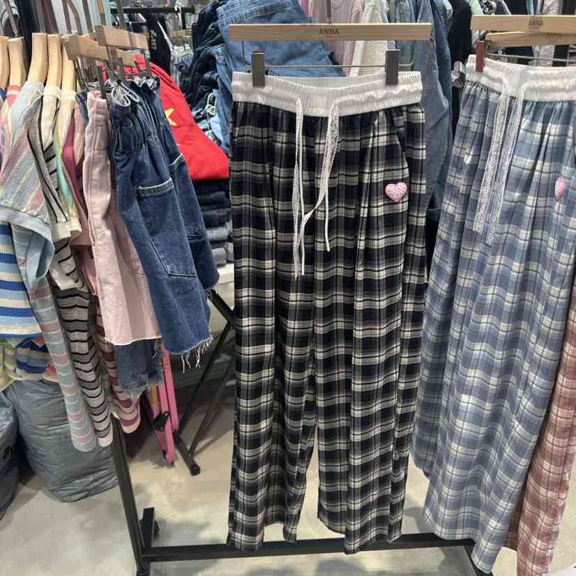 ANNA東大門實拍女裝新品推薦人氣職業25春夏休閑褲格紋蕾絲ANNA休閑褲