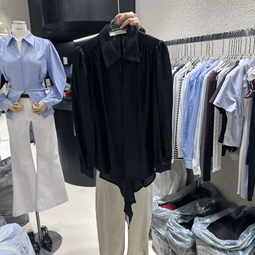 LESSEN東大門代購女士新品25春夏休閑真品人氣時尚襯衫蕾絲衫LESSEN襯衫/蕾絲衫